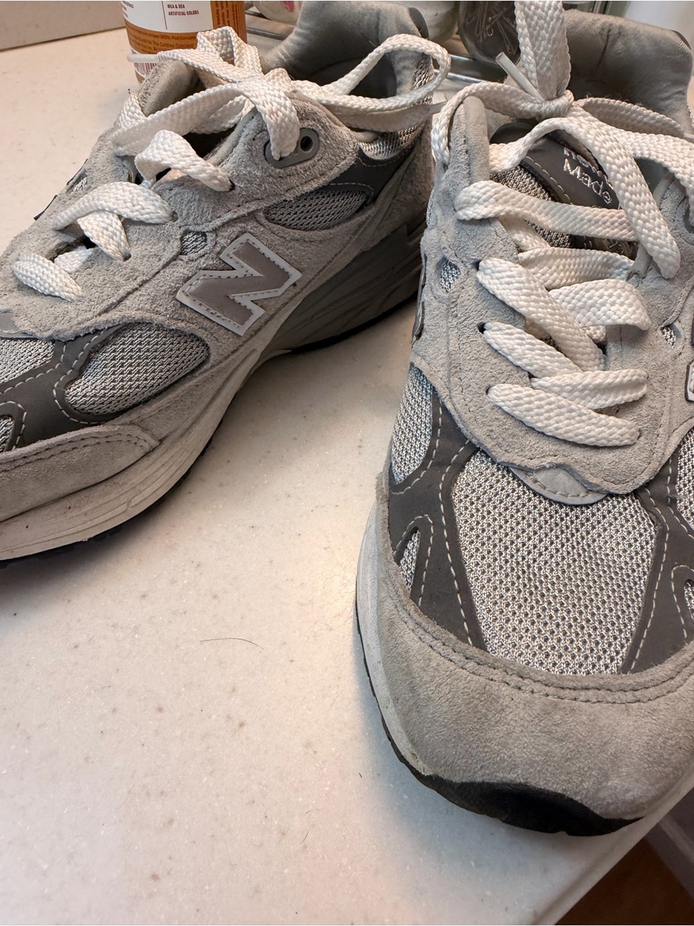 New Balance Light Grey Suede & Mesh Running Sneakers